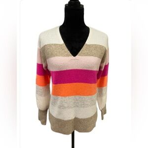 Loft Pink Candy Striped V-Neck Sweater -extra small